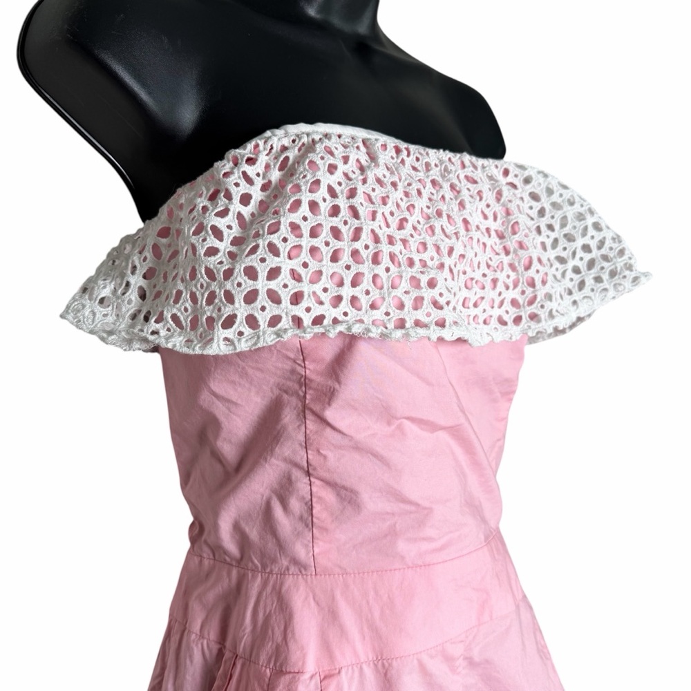 Lauren James Pink Strapless Romper Ruffle Trim Cotton USA M Coquette Southern - Picture 3 of 8